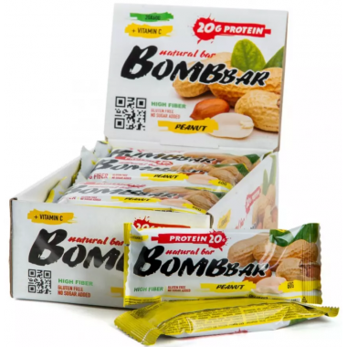 Bombbar Протеиновый батончик неглазированный (20 шт в уп) Упаковка 60 г арахис 